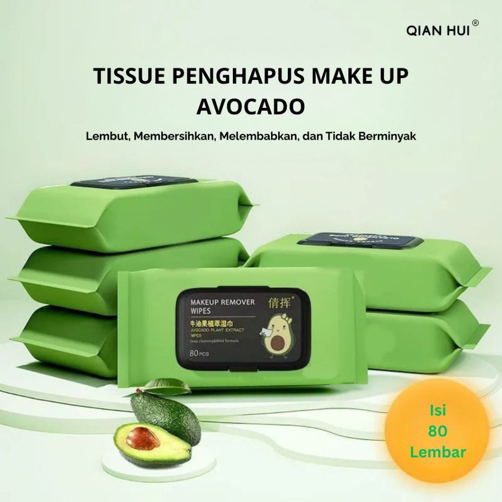 Avocado Tisu Penghapus Riasan Wajah Ekstrak Tanaman Alpukat 80 Lembar / Makeup Remover Tissue / Tissue Remover / Tisu Avocado / Tissue Avocado / Tisu Basah Make Up / Tisu Penghilang Make Up GM168  V09