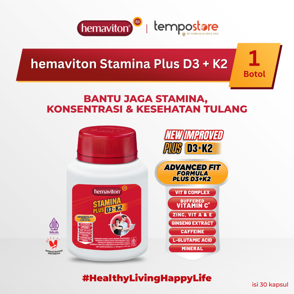 hemaviton Stamina Plus D3+K2 Botol isi 30 kapsul [Exp : 02.2028]