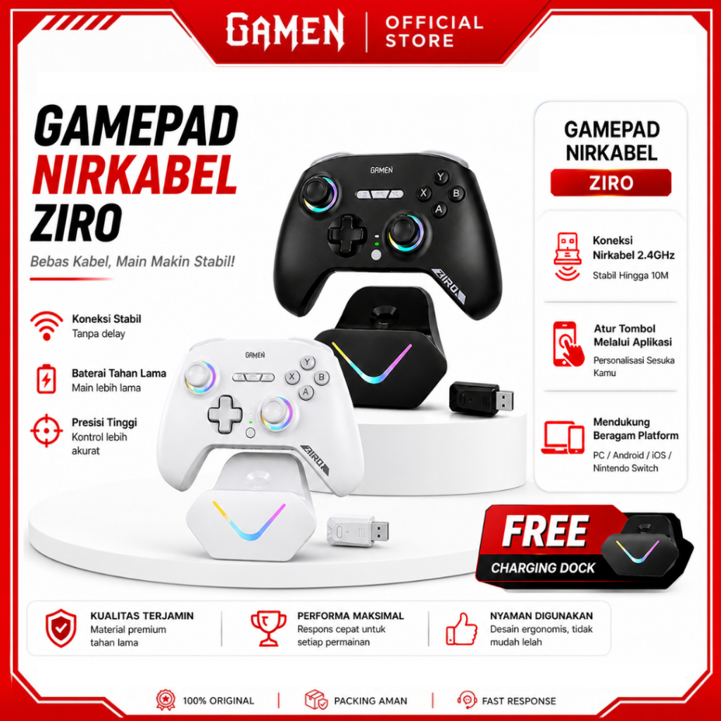 Jual GAMEN Ziro Gamepad Wireless 3 Mode Joystick Rgb Universal Game ...