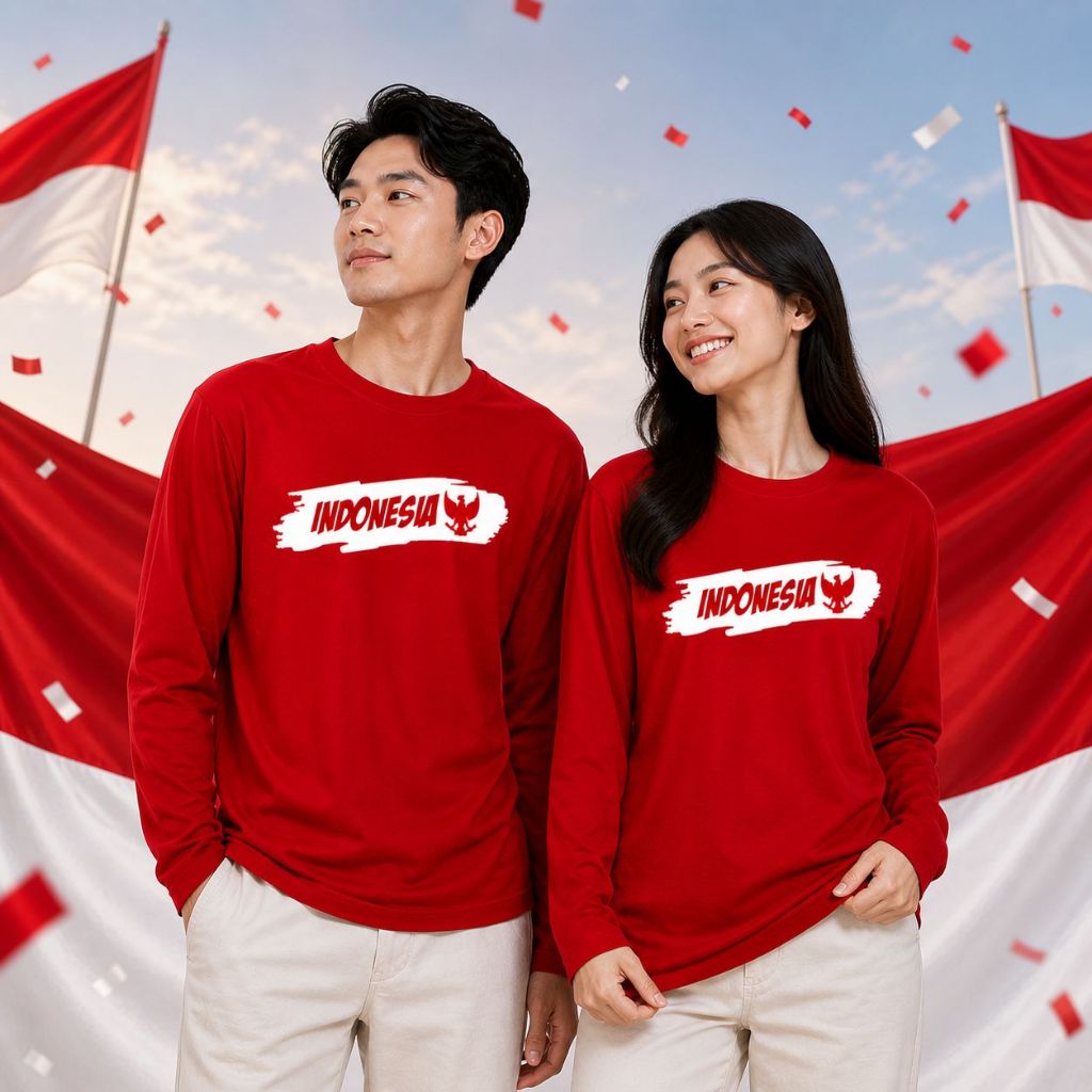 Kaos 17 Agustus - Kaos Kemerdekaan Indonesia Z044 Merah Putih Unisex  Kaos Dewasa dan Anak Katun Realpict