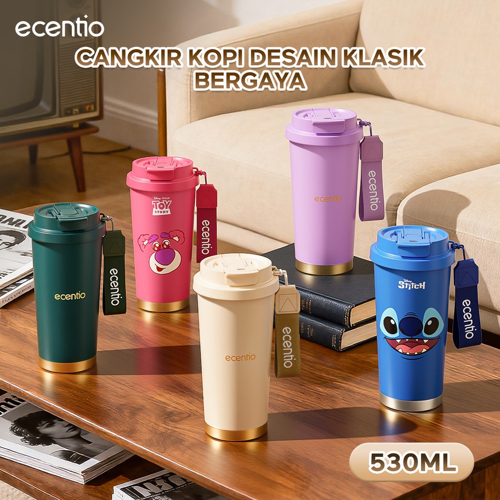 [Office Muse Series] ecentio tumbler stainless 530ml tahan panas dingin 24 jam tumbler premium quality termos air 316 aesthetic tumbler kopi botol minum sedotan lucu untuk anak perempuan