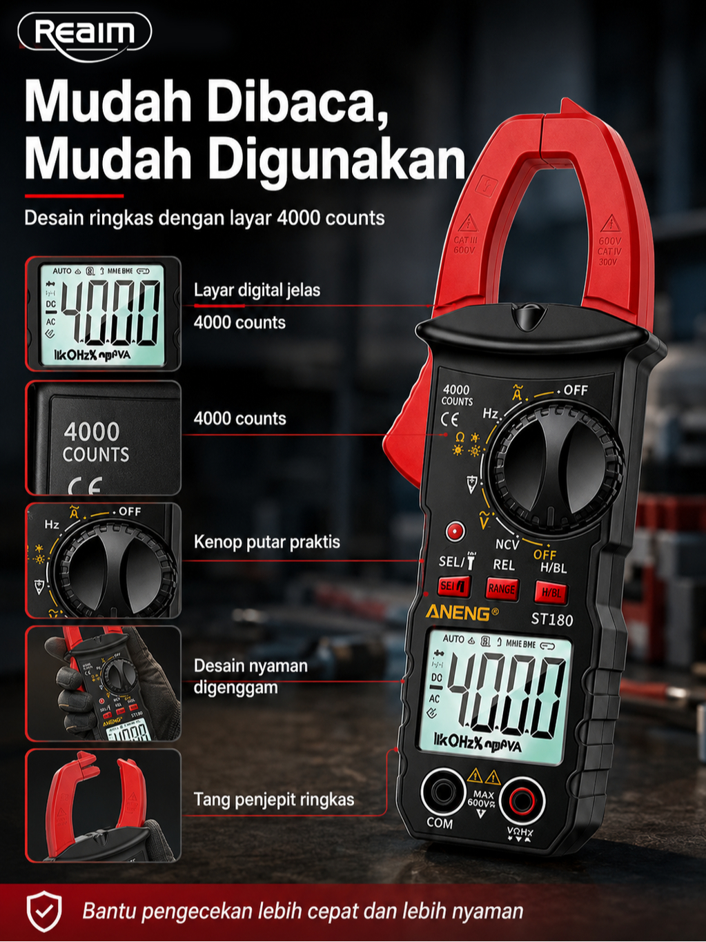 Jual REAIM Digital Clamp Meter Multitester Ukur Arus Tegangan AC/DC ...