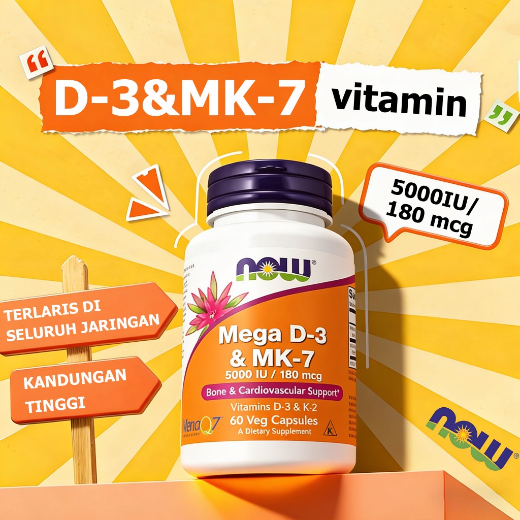 Jual NOW Mega D-3 MK-7 5000 IU 180 mcg Vitamin D3 5000 + K2 180 mcg ...