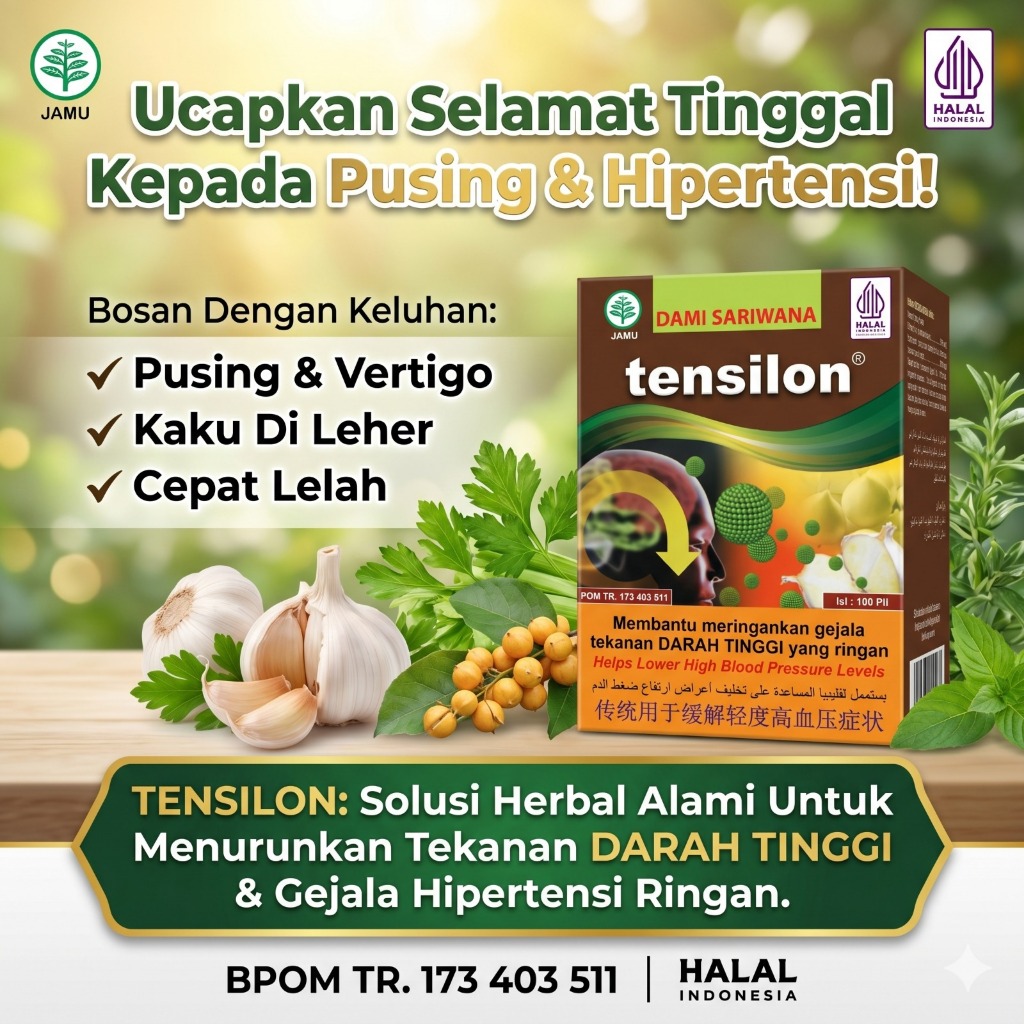 Herbal Penurun Tekanan Darah Tinggi & Hipertensi Ringan Bosan Dengan Keluhan Pusing Vertigo, Kaku Di Leher, Cepat Lelah Akibat Darah Tinggi BPOM TENSILON