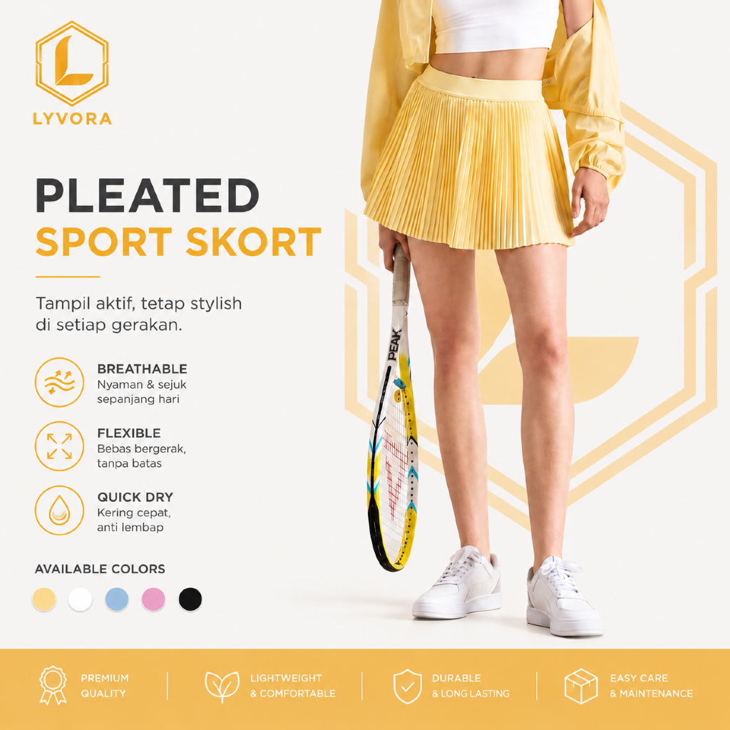 LYVORA Skirt Pendek 3/4 Wanita Olahraga Rok Yoga Gym Fitness Aerobik Zumba Sport Tennis Golf