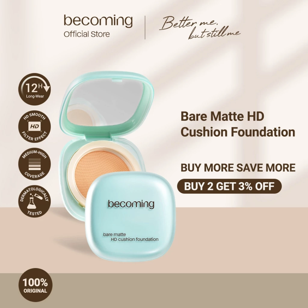 Pratinjau becoming Bare Matte HD Cushion Foundation – Medium to High Coverage, Lightweight & Long Lasting 12H