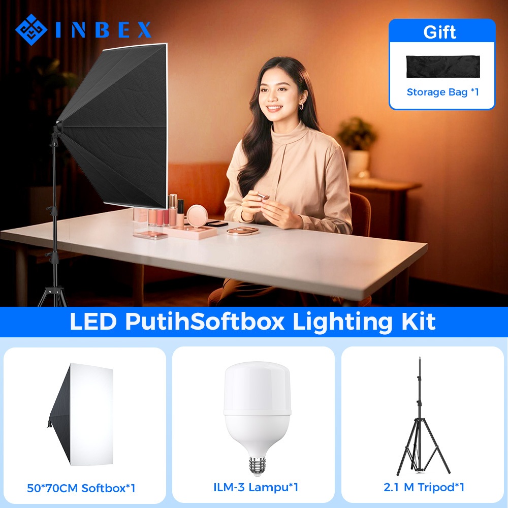 Jual INBEX Softbox Lighting Konten Tripod Lampu Background Foto Studio ...