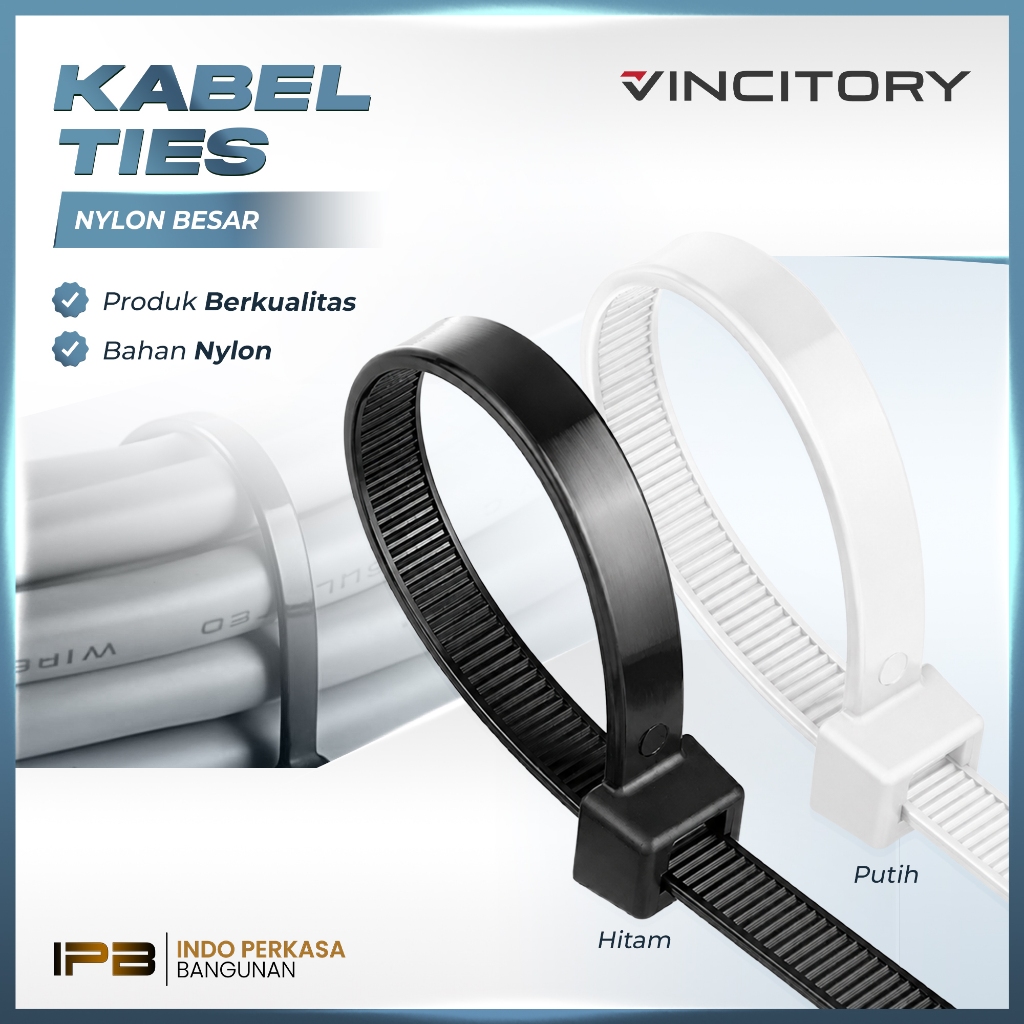 Jual VINCITORY Cable Ties Besar Hitam Putih Nylon | Pengikat Kabel Kuat ...