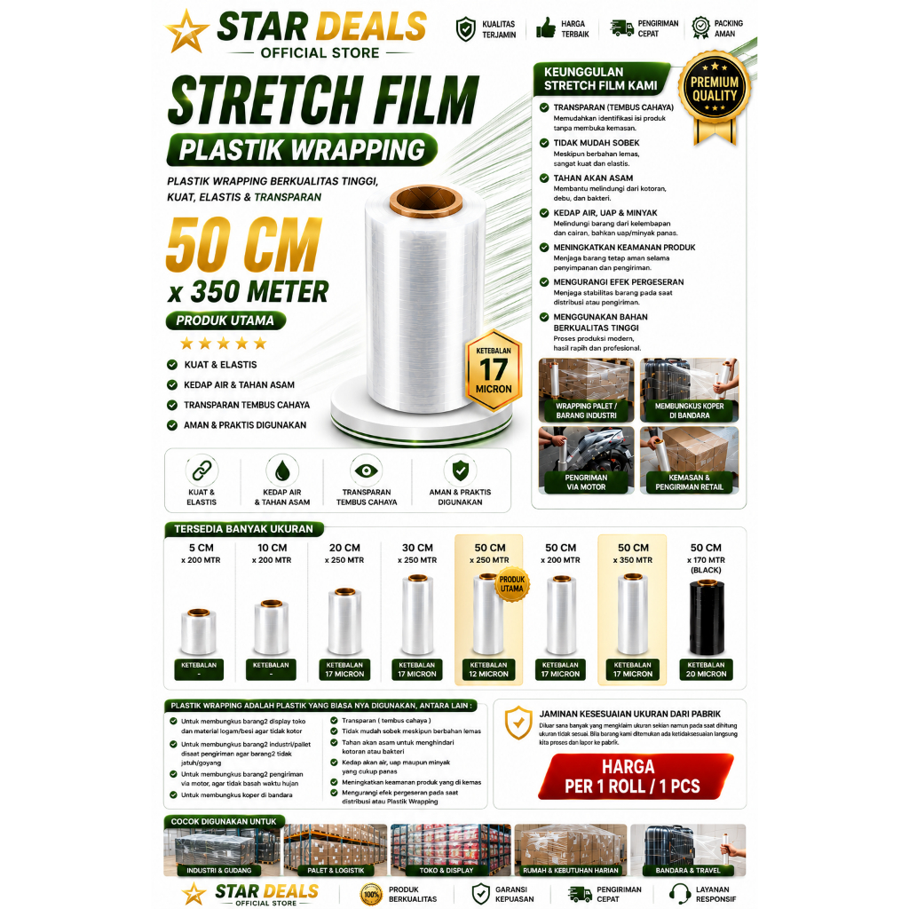 Jual POLYBEST STRETCH FILM 50CMX350 M (17 MICRON) PLASTIK WRAPPING ...