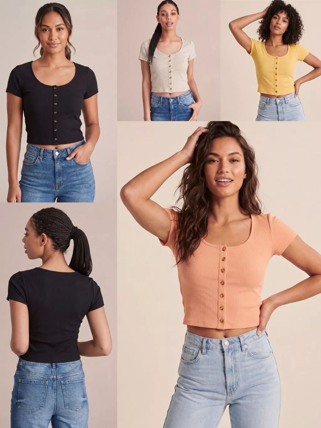 Kaos Lengan Pendek Wanita Bahan Rib-Knit LL Button Front Rib T-Shirt - 2411