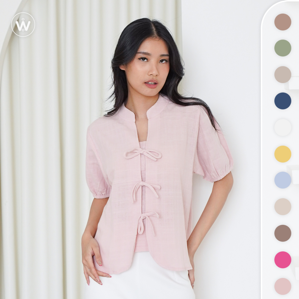 レディース LUMIGNON Lmn ribbon shirring blouse