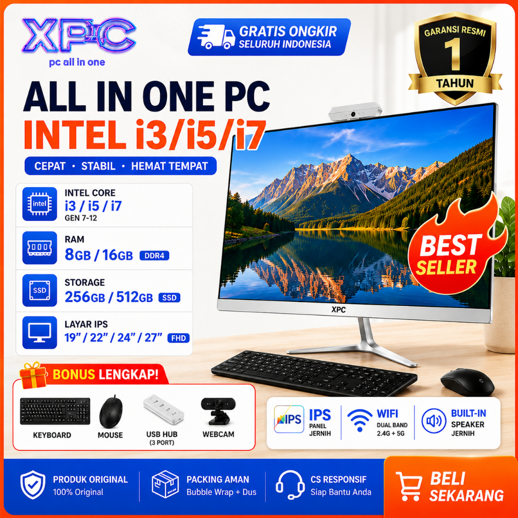 XPC baru pc all-in-one, Intel i5/i7kantor/gaming komputer full set/Mendukung WIFI/Bluetooth, keyboard dan mouse gratis