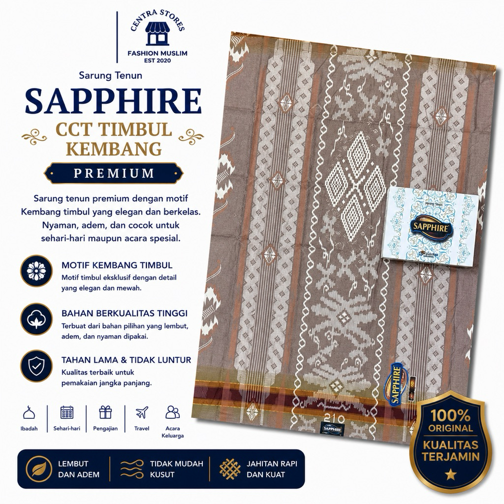 Sarung Sapphire Premium Rayon Motif CCT Timbul Original