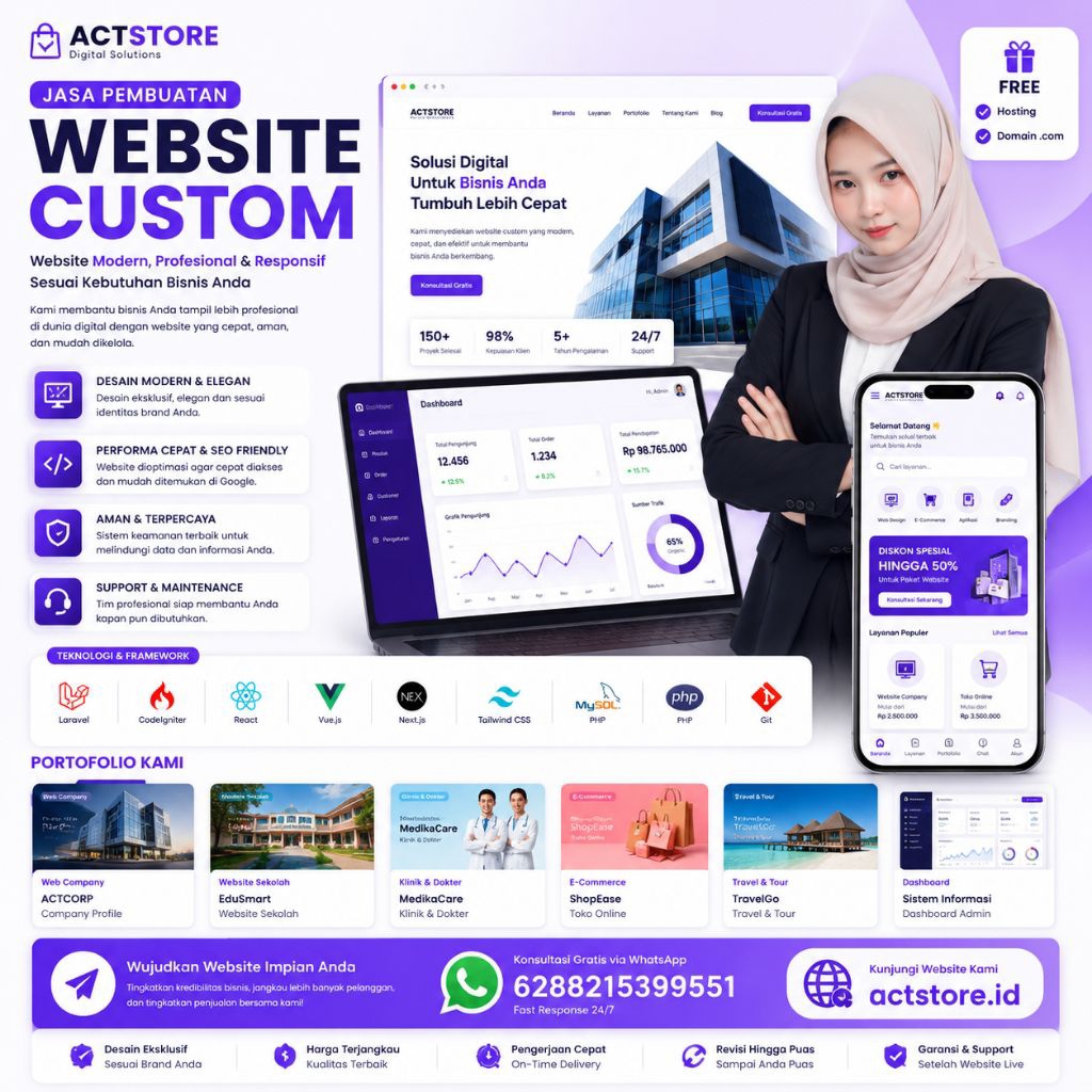 Jasa Pembuatan Website Custom Free Hosting dan domain 1 tahun