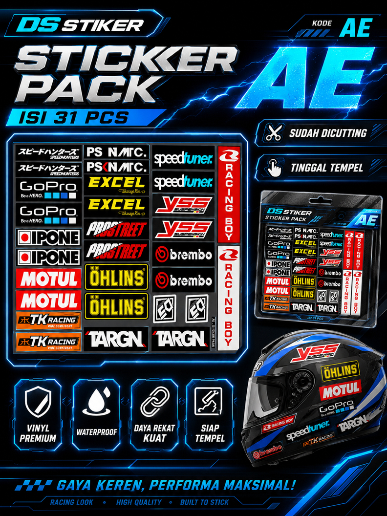 Jual AE Sticker Pack – Stiker Sponsor Balap Racing | Hologram & Vinyl ...