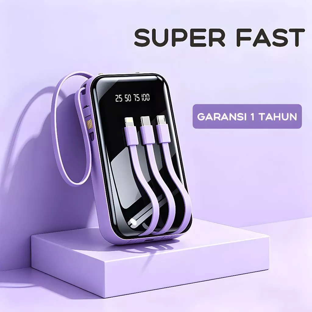Jual Powerbank 50000 mAh Mini With 4 USB Cable Fast Charging Murah