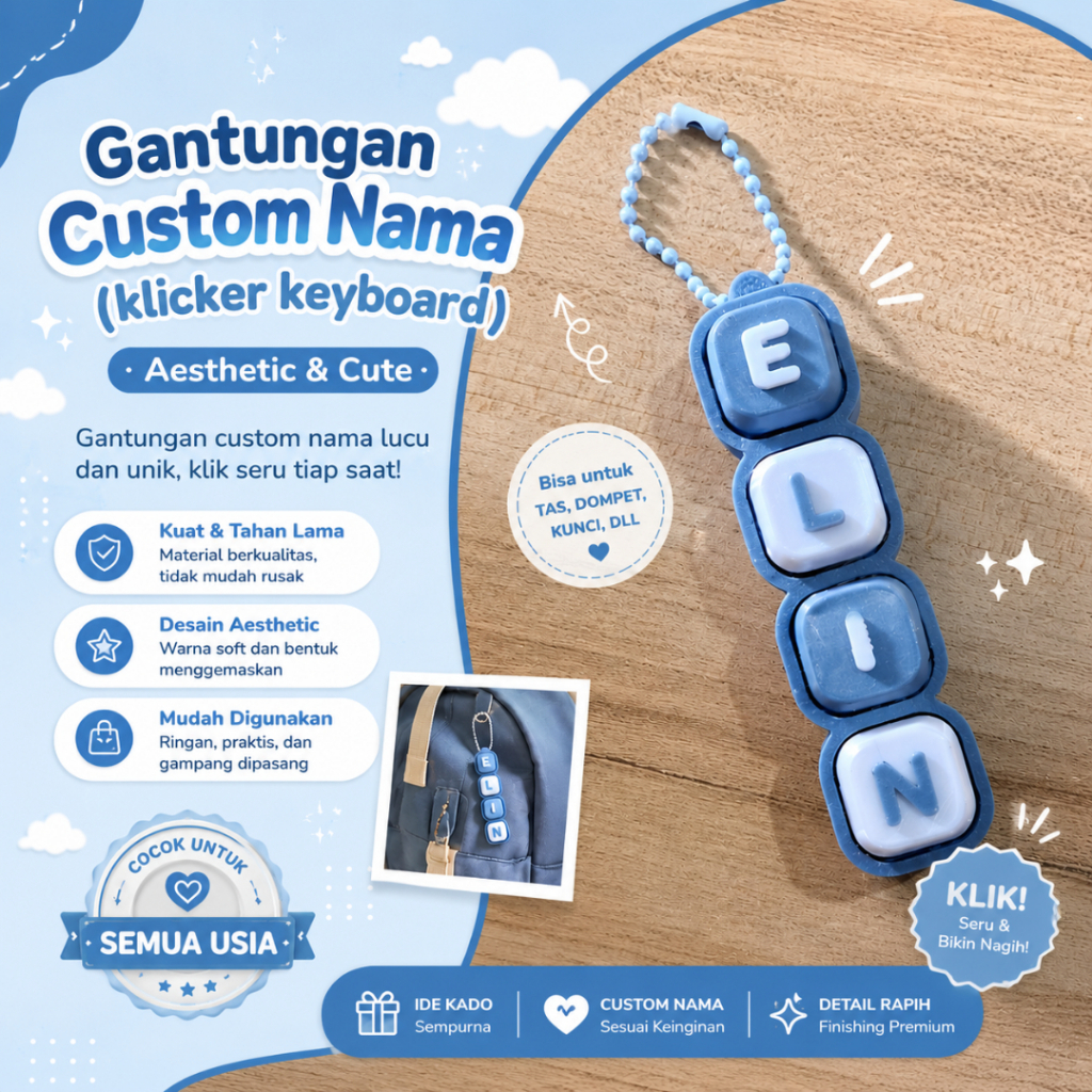 Jual [D2shop] Gantungan Kunci Custom Nama Keyboard Clicker Estetik Lucu ...