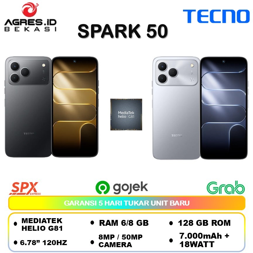 TECNO Spark 50 (6/128) (8/128) Mediatek Helio G81 / 6.78" LCD 120Hz / Garansi resmi