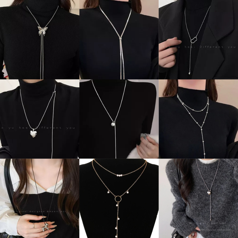Kalung Wanita Elina Y Line Panjang Alloy Elegan Adjustable Aksesoris Formal Hijab