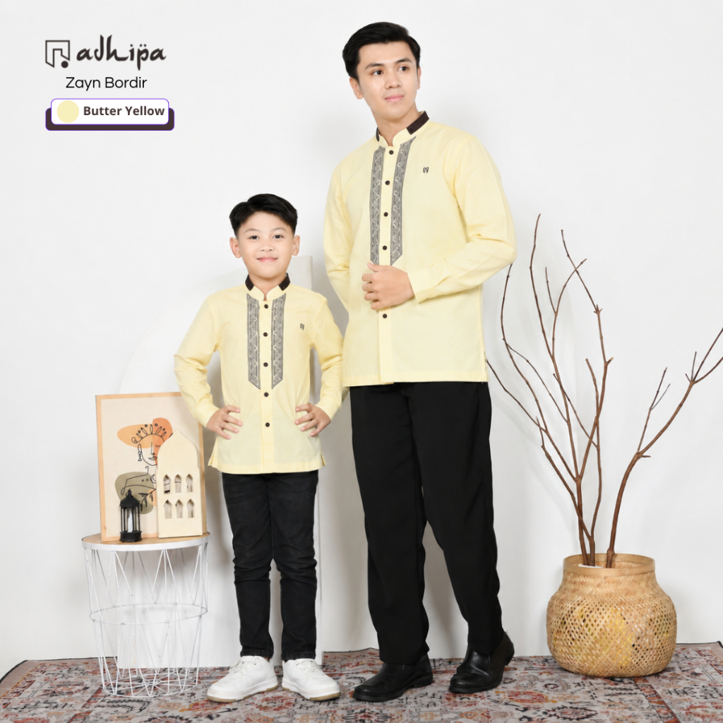 Adhipa Koko Couple Zayn Bordir Ayah Anak warna Baby Butter Yellow Panjang