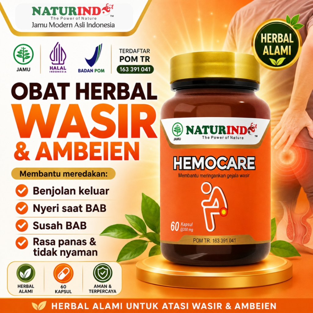 Obat Herbal Wasir Ambeien Kapsul Hemocare Naturindo Untuk Benjolan Keluar Nyeri BAB dan BAB Berdarah