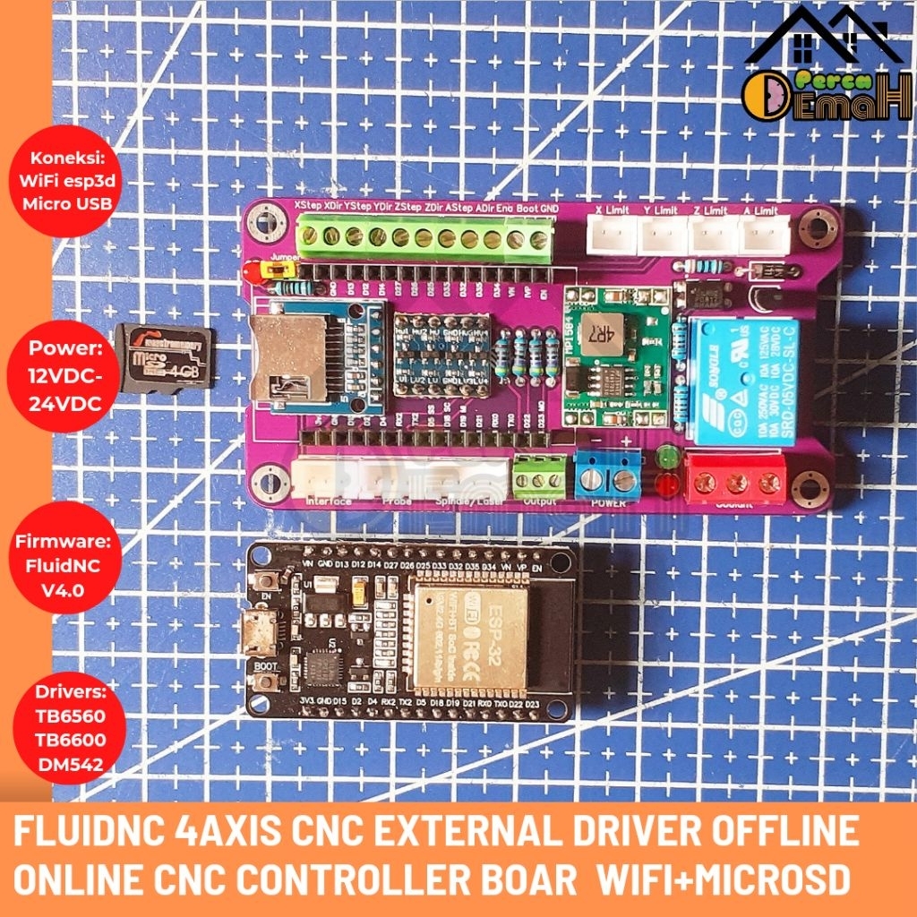 Jual CNC 4Axis FluidNC ESP32 Offline Online Controller Board Support ...