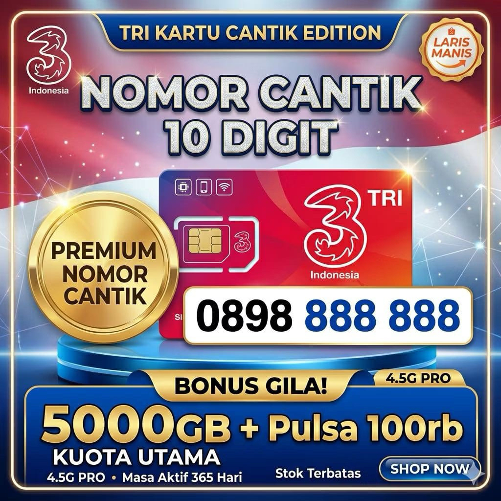 Jual spesial bomor cantik TRI 10 digit bonus kouta 5000GB BISA ...