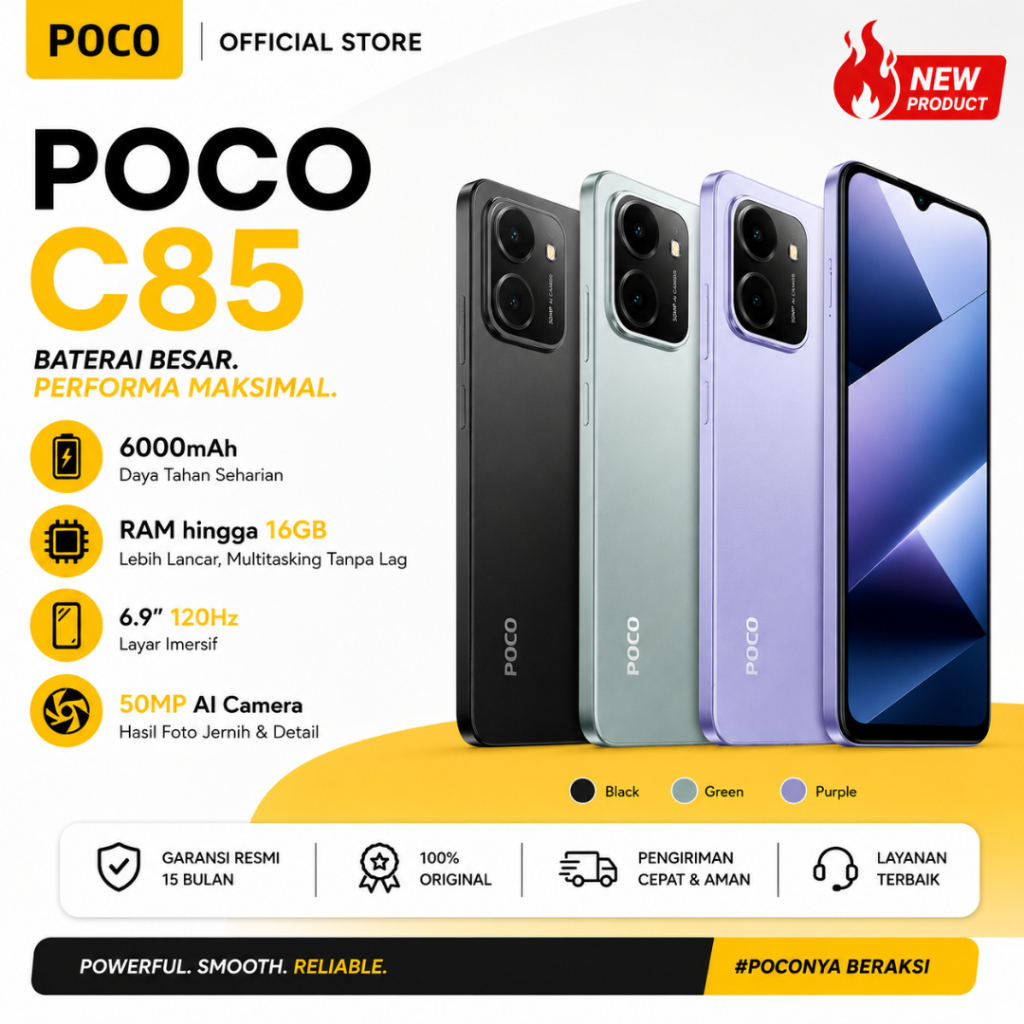 POCO C85 5G RAM8/256GB NFC | Layar 6.9" 120Hz | Battery Besar 6000mAh | Garansi Resmi 2 Tahun
