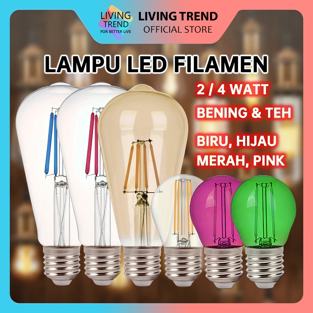 LED Filamen Bohlam Pijar Edison 2W 4W E27 G45 ST64 S14 Lampu Gantung Cafe Dekorasi