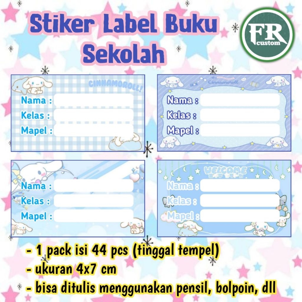 Jual 44 pcs Sticker Mapel Tema Cinnamoroll - Stiker Label Nama Buku ...