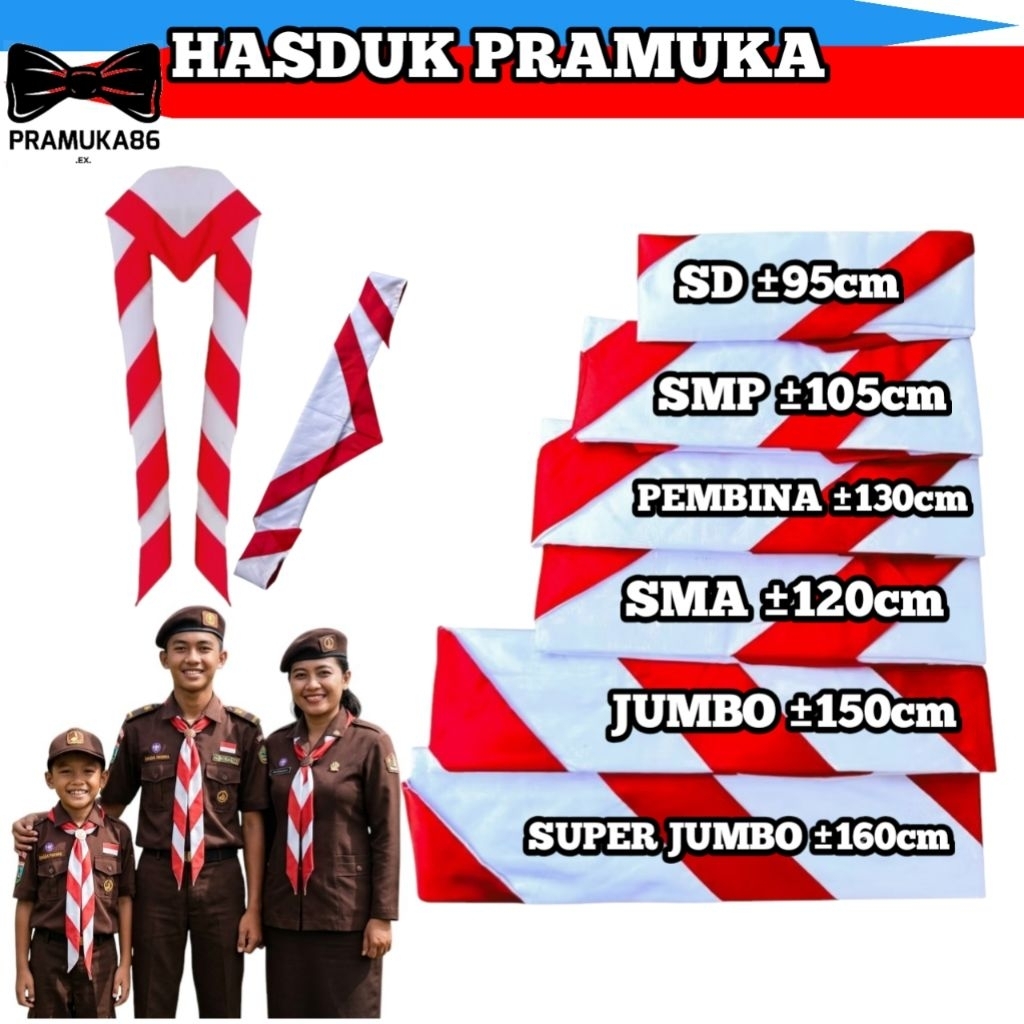Hasduk Pramuka SD | SMP | SMA | PEMBINA | JUMBO | SUPER JUMBO bijian / Dasi Kacu Pramuka Bijian Perlengkapan Pramuka / Dasi Hasduk Pramuka