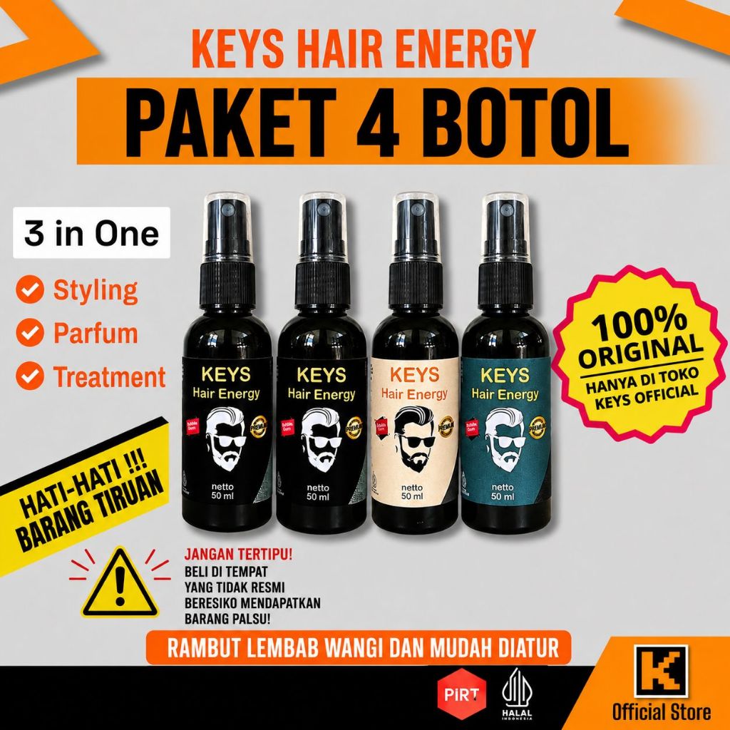 Jual Paket 4 Botol Minyak Rambut Spray Keys Hair Energy 50ml | Shopee ...