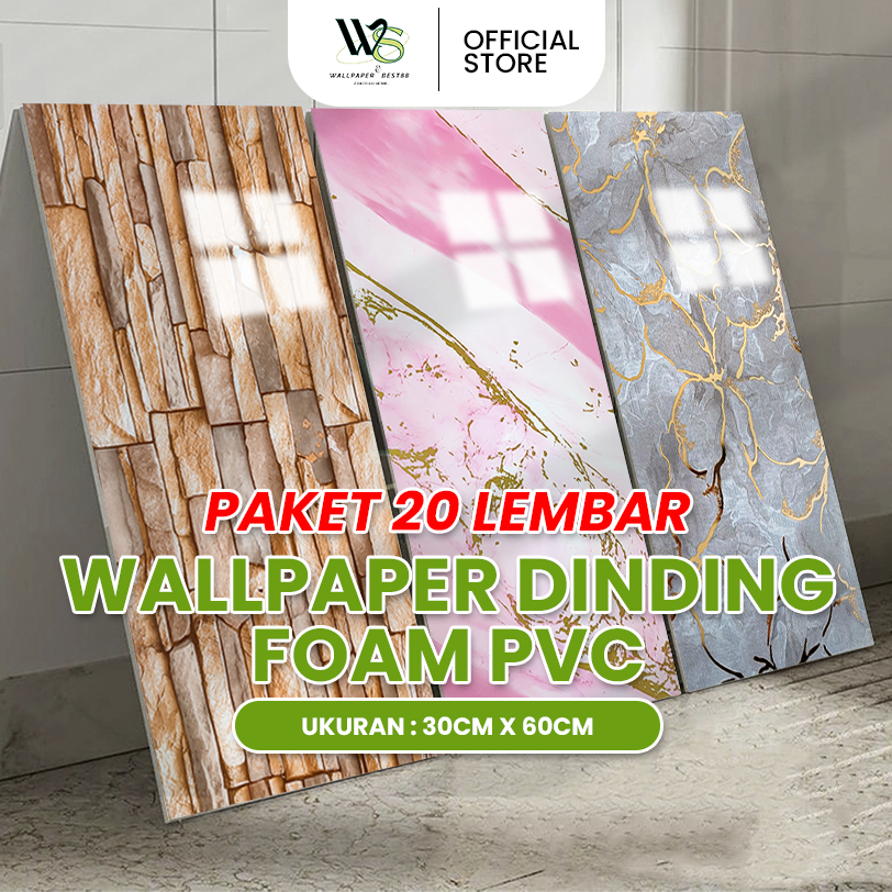 PAKET 20 LEMBAR Wallpaper PVC Foam Marmer Dinding Vinyl Marble 30 x 60 cm / Lantai Vinyl Marbel