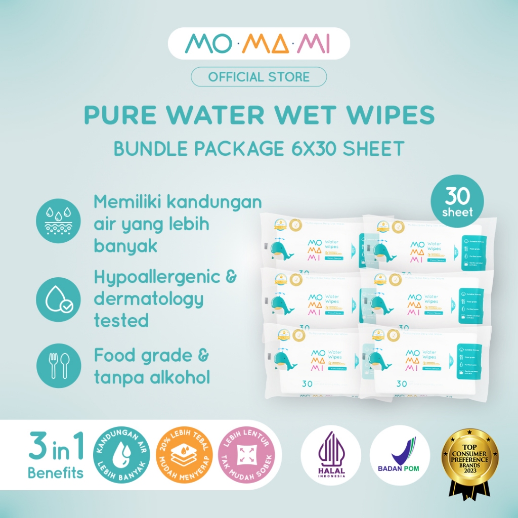 Jual Momami Bundle 6 Packs Baby Pure Water Wet Wipes - Tisu Basah 99% ...