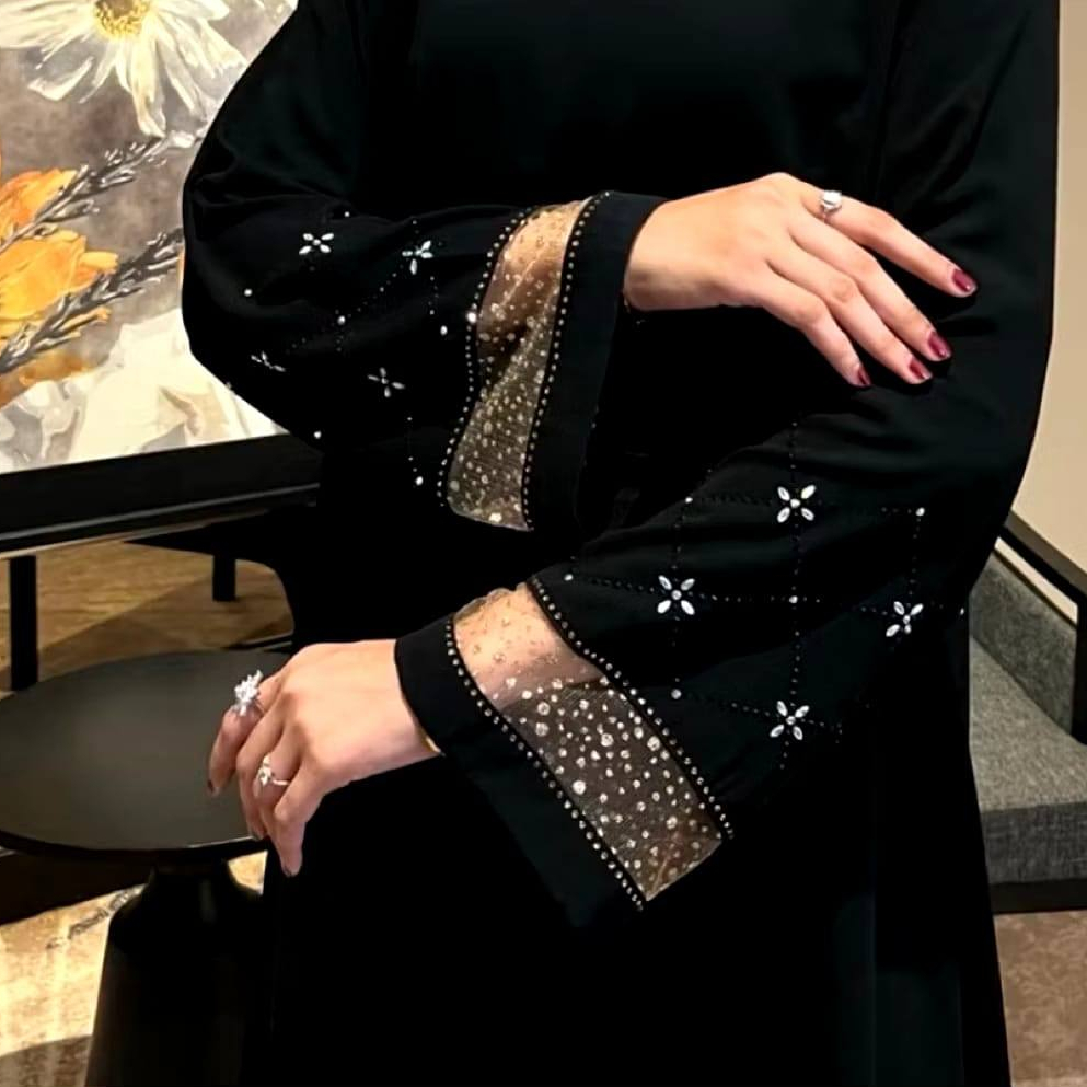 Gamis Abaya Turki Bahan Anti Uv Premium Dress Lebaran Payet Swarovski Model Simple Terbaru Minimalis