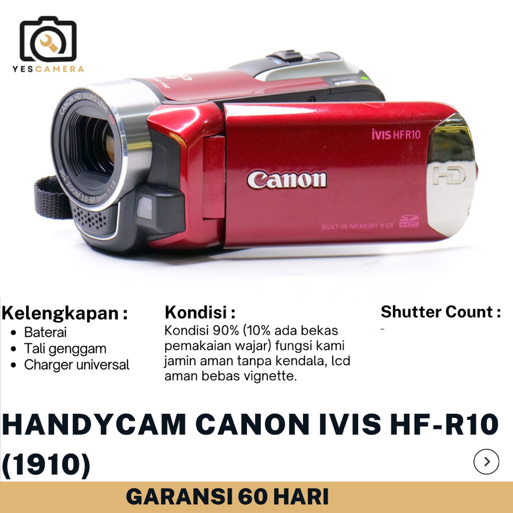 Jual Handycam Canon Ivis HF - R10 (Bekas) - 2,39MP ,Zoom Optik 20x