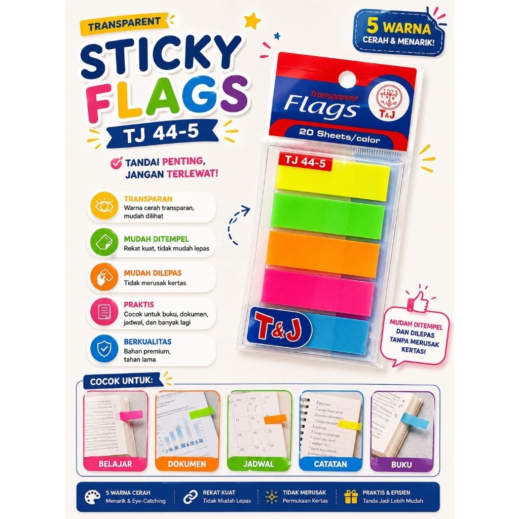 Jual Sticky Notes Flags TJ 44-5 Ecer | Shopee Indonesia