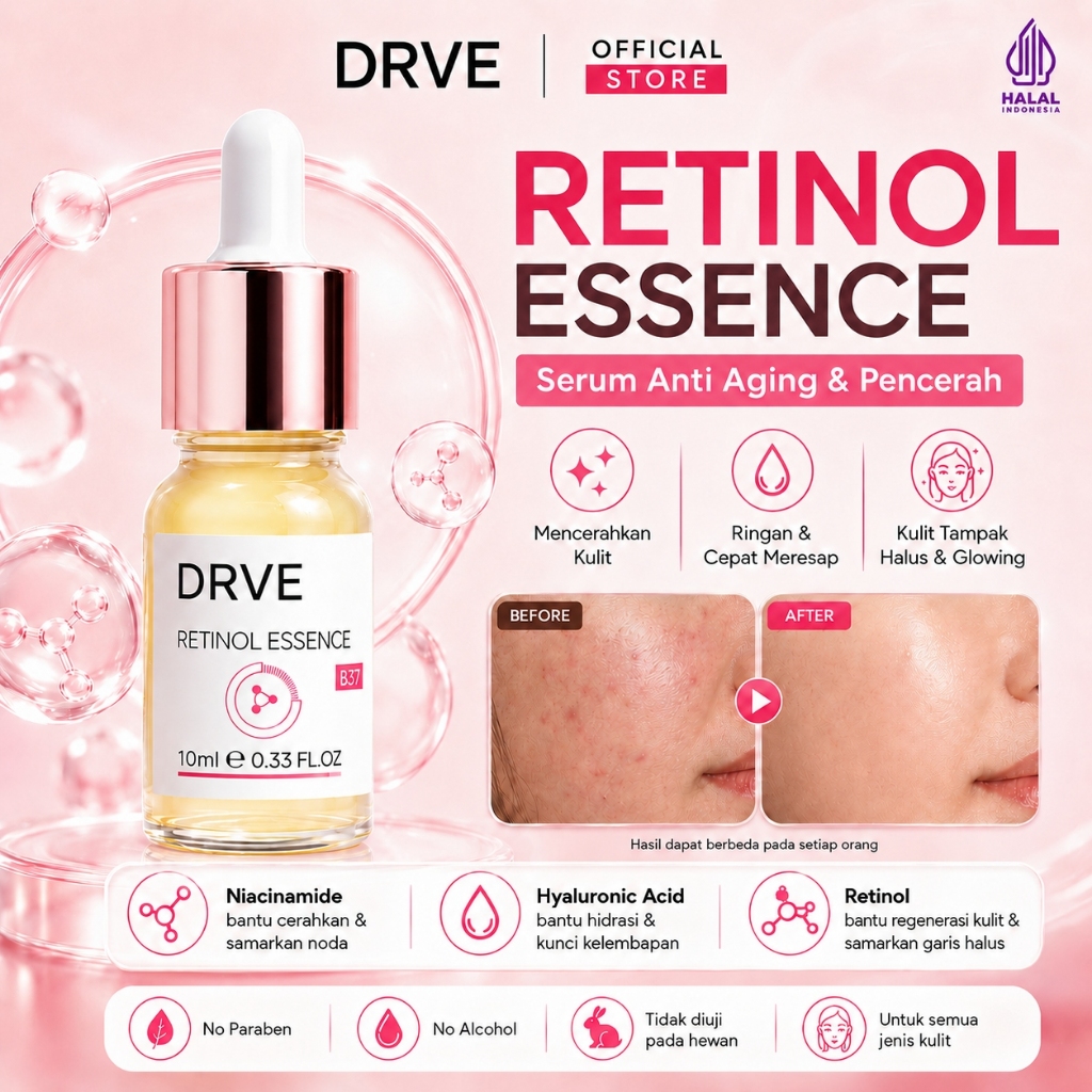 [COD] Drve Retinol Essence 10ml - Whitening Retino -Retinol Anti Aging - Retinol Flek Hitam - Retinol Berfungsi Membantu Memudarkan Garis Halus & Kerutan Serta Menyamarkan Pori Pori - Retinol Serum
