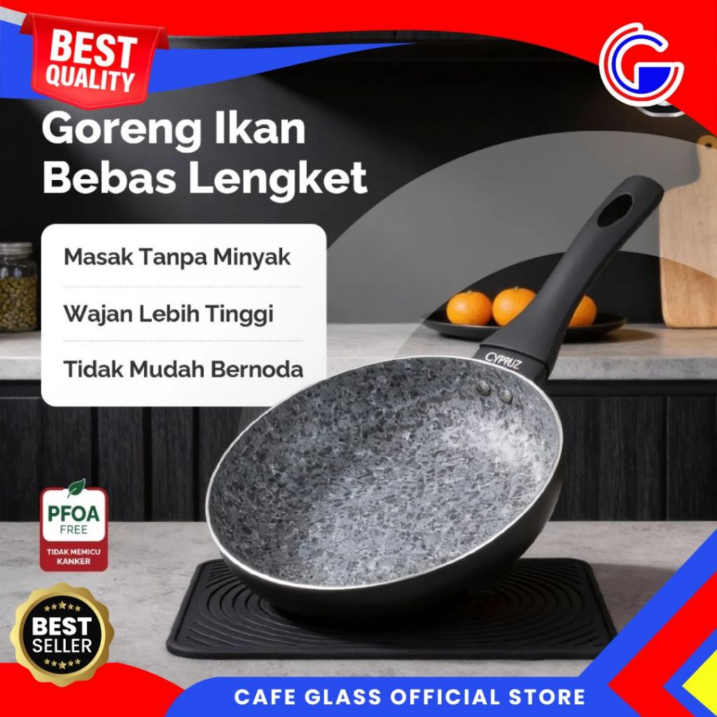 Cypruz Fry Pan Premium Black Featherlight Series 18cm/22cm/24cm - Wajan Penggorengan Anti Lengket - Teflon Anti Lengket