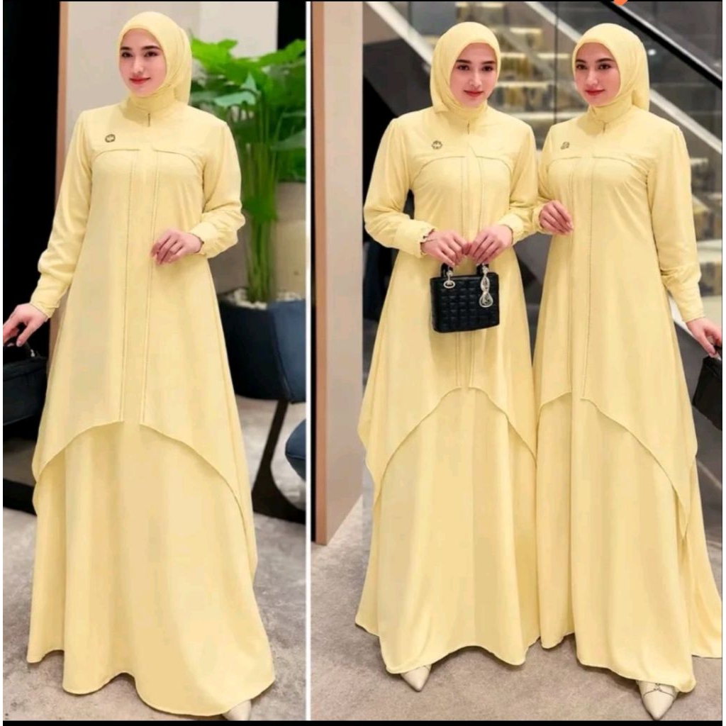 Dress Yasmin Gamis Abaya Syari Model Terbaru 2025 Bahan Ceruty Babydoll Dua Layer Mix Swaroski