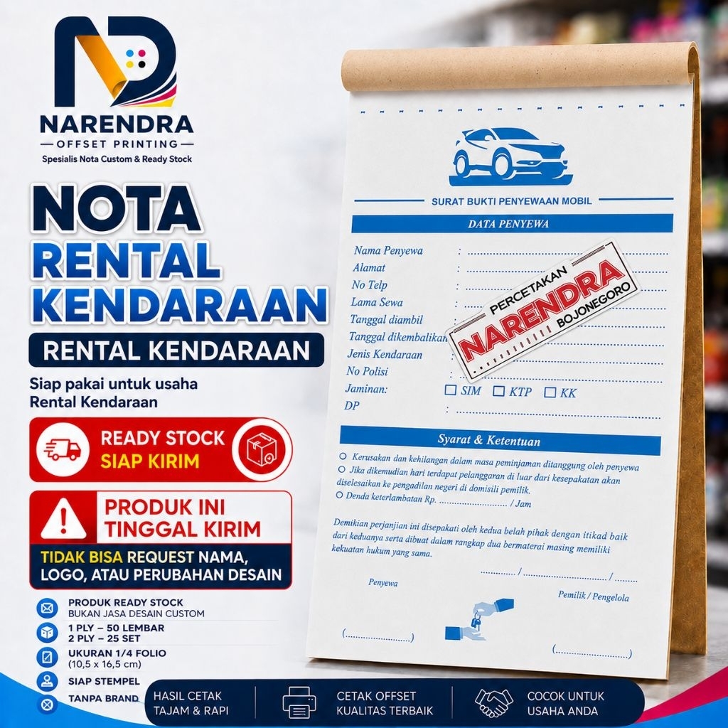Jual Nota Rental Mobil Siap Pakai | Kwitansi Sewa Mobil Motor | Surat ...