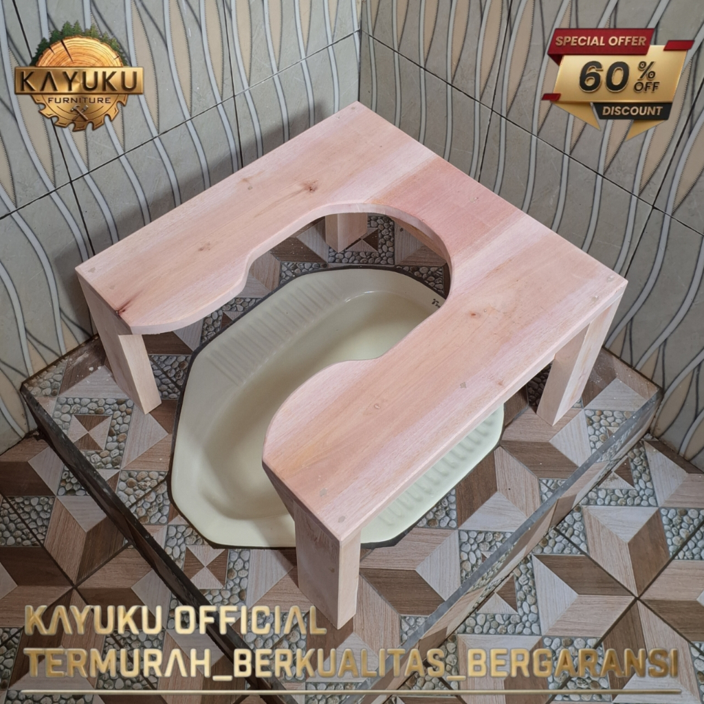 WC Duduk Portable Praktis dengan Bahan Kayu Mahoni Tebal dan Tahan Lama Kursi Toilet Duduk Portable Ibu Hamil Lansia Stroke Model A12 Dihaluskan