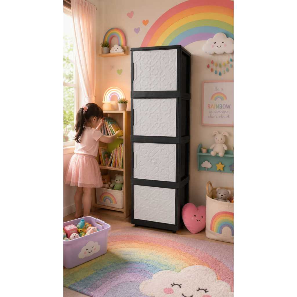 LEMARI PAKAIAN MINIMALIS SUSUN LEMARI PLASTIK LEMARI BAJU LEMARI ROTAN BLACK SWEET