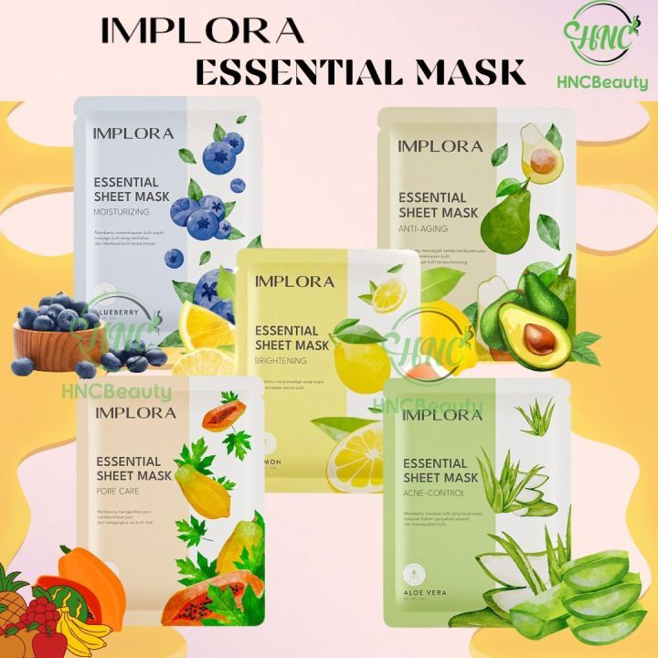 IMPLORA Essential Sheet Mask 25gr - Masker Wajah Tisu Tissue Melembabkan