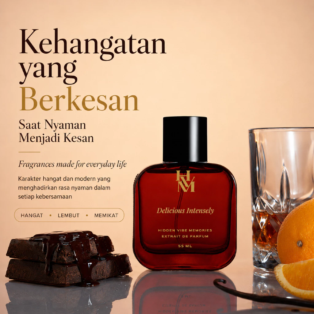 HVM Delicious Intensely Parfum Unisex Extrait de Parfum Original Dark Chocolate Vanilla Sweet Gourmand Tahan Lama 12 Jam Parfum Pria Wanita