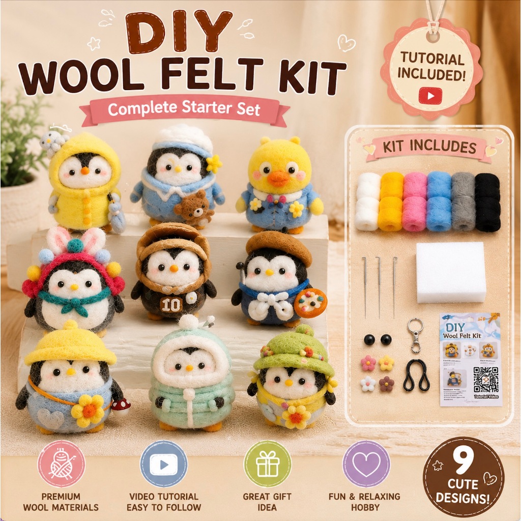 DIY Wool Felt Kit Needle Felting Set Boneka Handmade Kerajinan Wol Lengkap Tutorial Video Alat dan Bahan untuk Pemula