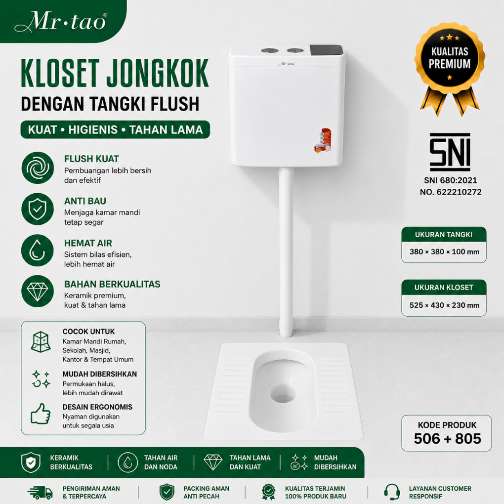 Mr.tao I Kloset Jongkok Keramik Premium  + Tangki Air Aromaterapi | Set Lengkap Kamar Mandi