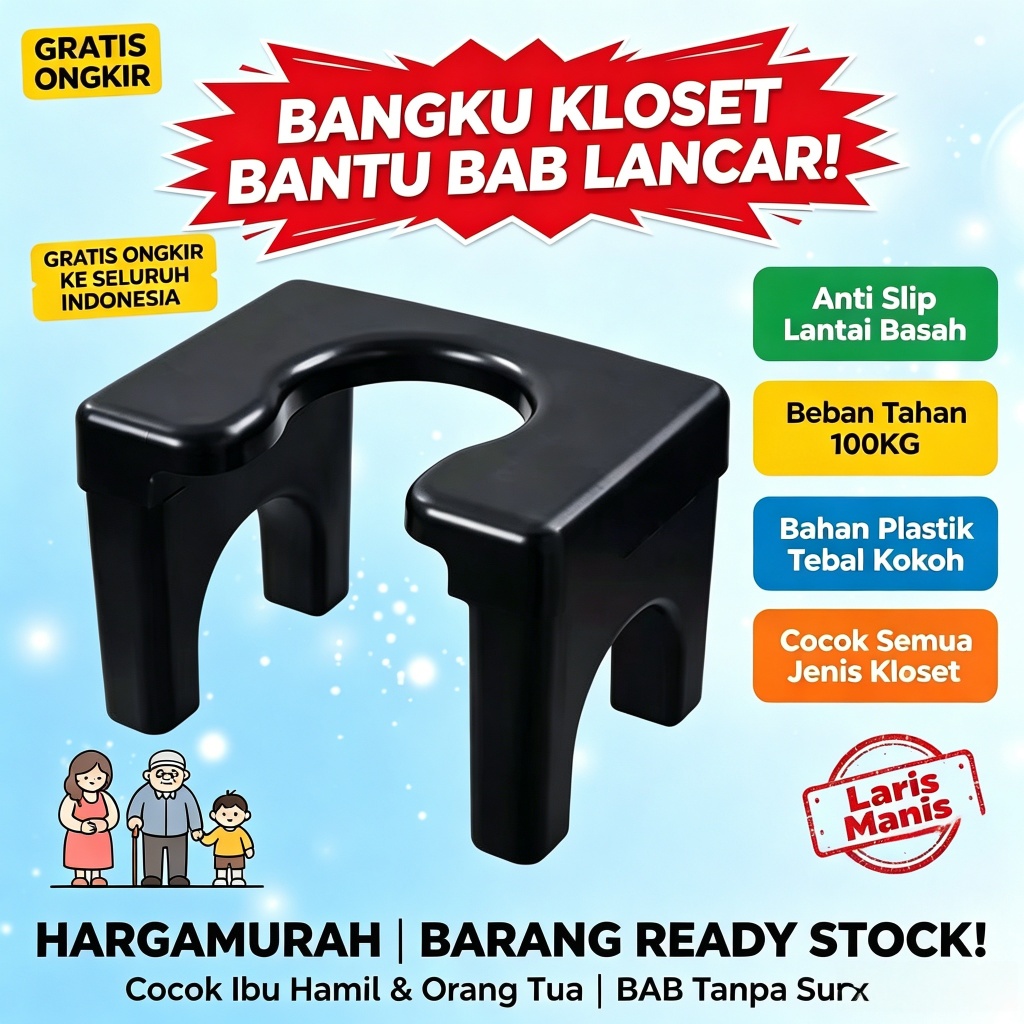 COD kursi toilet jongkok portabel bahan plastik / kursi toilet lipat anti selip/kursi toilet kamar mandi kokoh