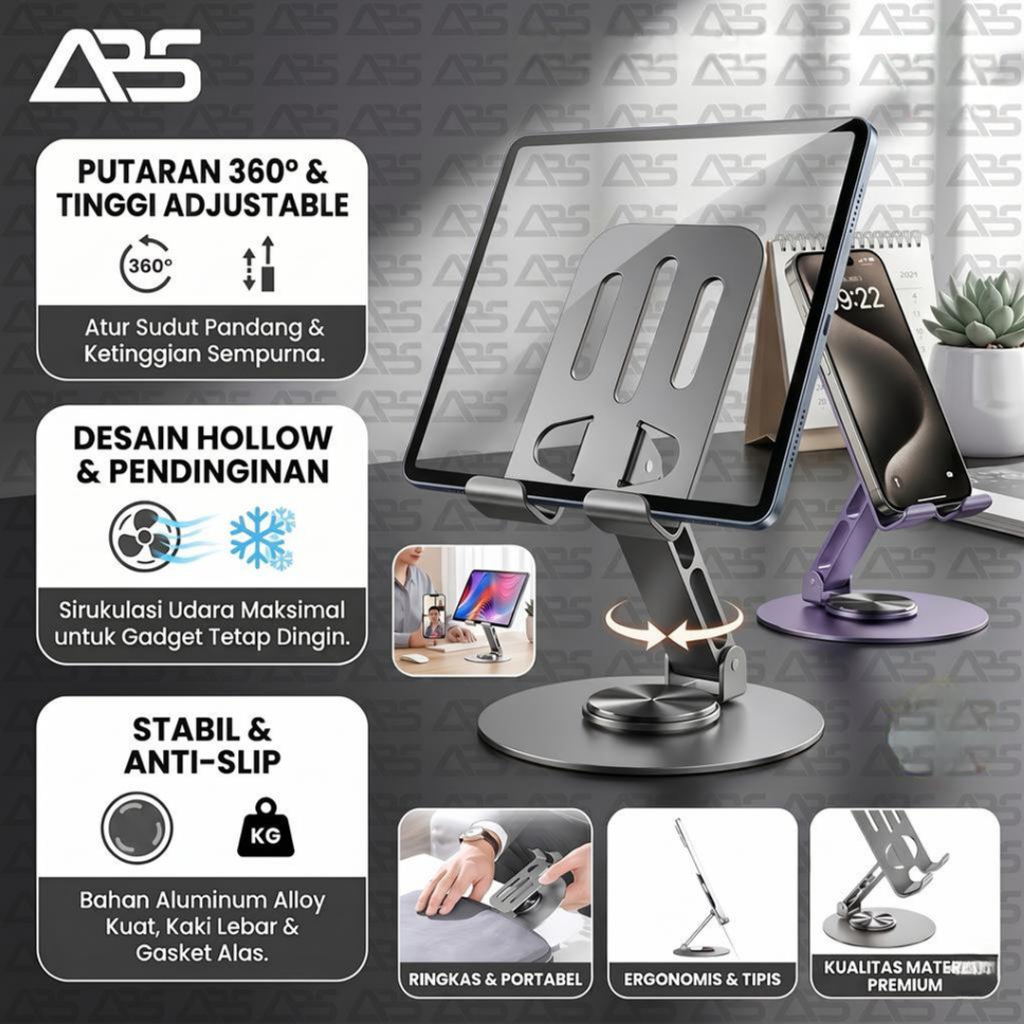 Stand Holder HP Metal Rotasi 360 Dudukan Ponsel Besi Phone Stand Holder Tablet Multifungsi
