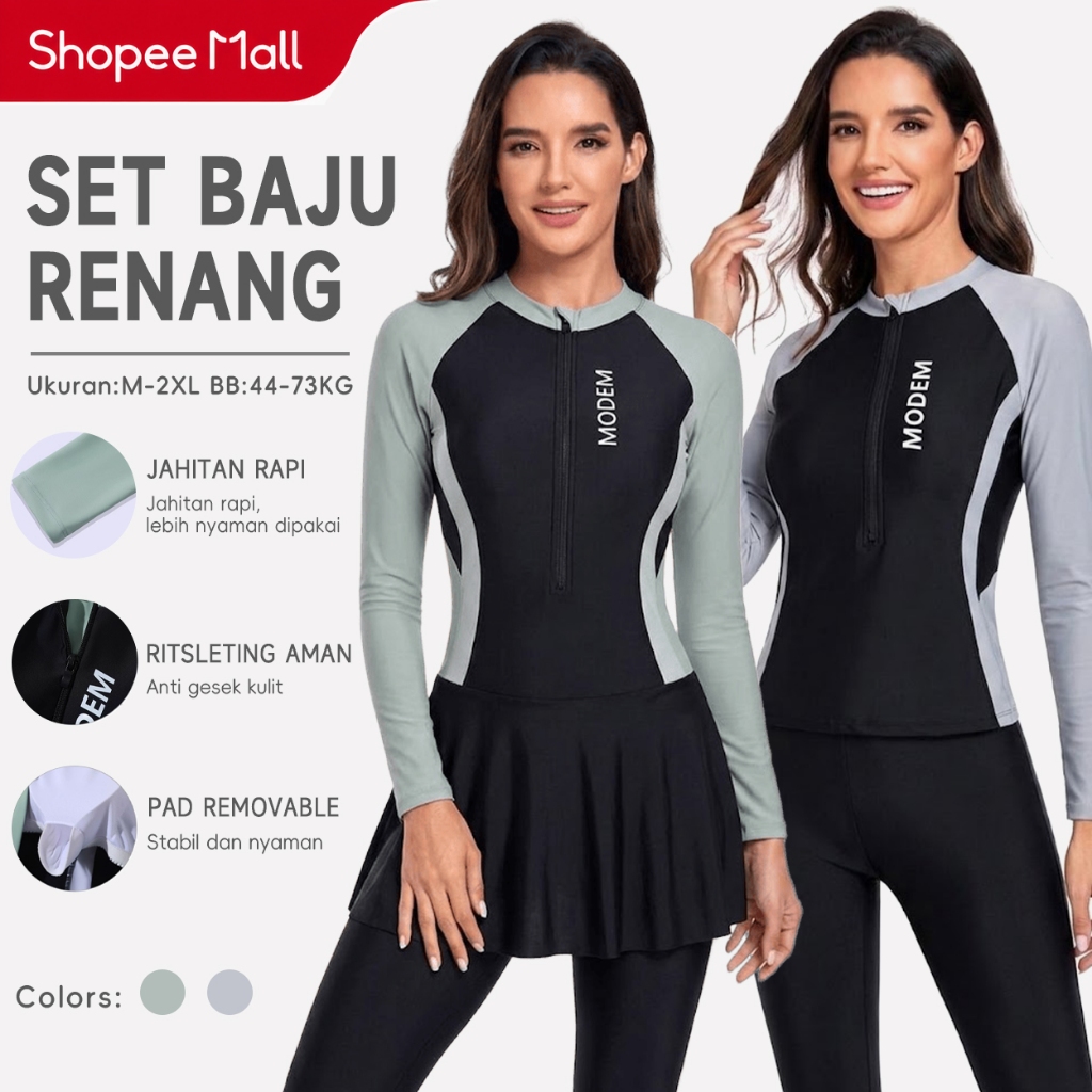 Baju Renang Wanita Dewasa / 3PCS Pakaian Renang Cewek Wanita Lengan Panjang Satu Set